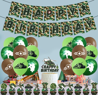 Perlengkapan Pesta Ulang Tahun Tentara Kamuflase Spanduk Selamat Ulang Tahun Bendera Garland Senjata Tentara Hiasan Kue Cupcake Balon Cetak