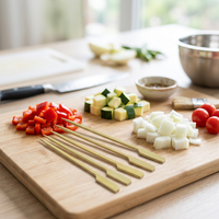 Brochettes jetables en bambou naturel de 12 cm et 18 cm - Outils de barbecue d'extérieur pour le camping, les fêtes, la grillade et la cuisson