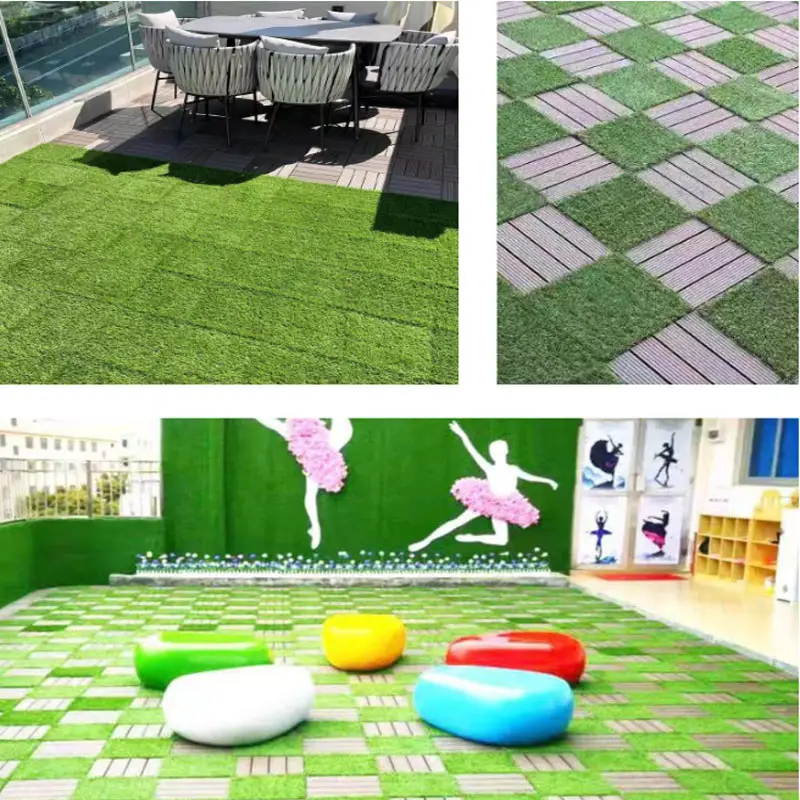 Quality outdoor carpet artificial grass tile patio green grass lawn interlocking suspended floor synthetic turf