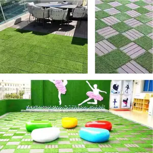 Alfombra al aire libre de calidad, azulejo de césped artificial, patio, césped verde, suelo suspendido entrelazado, césped sintético