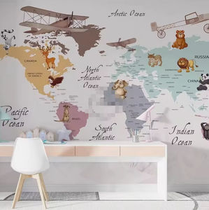 Éducation Enfants Animal Carte Du Monde Décorations Murales pour La Maison <span class=keywords><strong>3d</strong></span> Papier Peint - Product Image 2