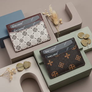 WRIZA Porte-cartes fin en cuir véritable, étui pour cartes de crédit multi-emplacements, marron beige, design à motifs, 3 tailles - Product Image 4