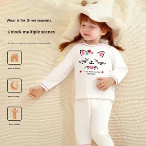 <span class=keywords><strong>Pigiama</strong></span> per Bambini in Jersey di Cotone con Stampa <span class=keywords><strong>Gatto</strong></span>/Cupcake - Morbido Completo a Maniche Lunghe con Motivi Carini per Ragazze - Product Image 3