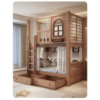 Lit mezzanine moderne en bois massif de style simple pour enfants avec toboggan, escalier et bibliothèque – Ensemble de meubles de chambre pour enfants