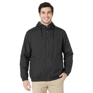 Windproof Canvas Stand Collar <b>Black</b> Zipper Hooded New Design Stylish Custom Logo Rain <b>Windbreaker</b> Jacket High Quality <b>Men</b> Sport - Product Image 1