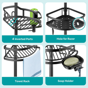 Organizador de Baño Resistente a la Oxidación, Extensible, Sin Taladros, Estantes de Ducha de Piso a Techo con Jabonera - Product Image 3
