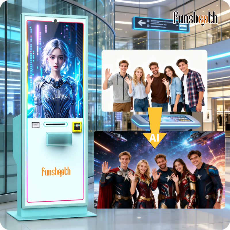 Shopping Mall Passport Vending Magic AI Camera Machine Self Service Instant Printing <strong>Photo</strong> Booth <strong>Kiosk</strong> With Printer and Camera