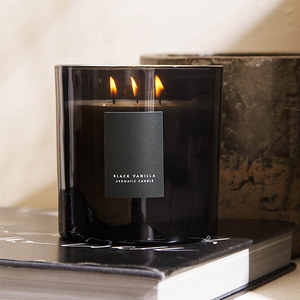 Recipientes de velas de luxo personalizado, jarra de vidro preto exclusiva de 8oz 10oz com tampas