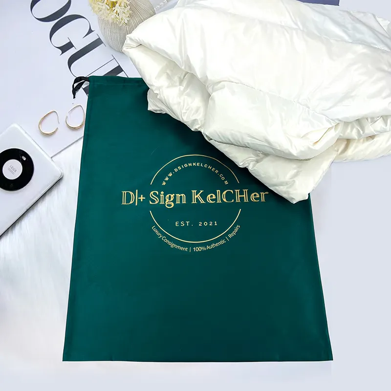 Satin Peacock Green Gift Bags Custom Luxury Dust bags for Shoes Handbags Drawstring Bags Pouch Packaging