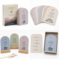 Ensemble de cartes d'affirmation positives personnalisées élégantes, cartes d'encouragement et de communication avec support en bois dans une boîte rigide pour cadeaux
