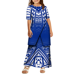 ドロップシッピングカスタムプラスサイズ太平洋島アートデザイン子供半袖Puletasドレス<span class=keywords><strong>2</strong></span>ピースセット夏女の子ロングドレス - Product Image 1