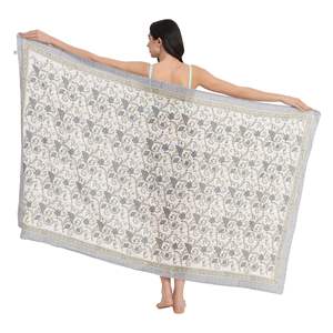 Pareo de algodón con estampado a mano en verde oliva antiguo y gris bronce para mujer, ligero, ideal para bikini, playa y resort en verano. - Product Image 1