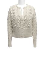 Cardigan en tricot crème pour femme, manches longues, col rond, fermeture boutonnée, pull décontracté d'automne, design à motifs fait main