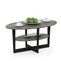 Table basse ovale moderne en bois gris premium avec étagère de rangement, structure en bois massif pour balcon, gîte, intérieur, table d'appoint domestique