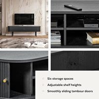 PHOENIX HOME-Meuble TV en Chêne Noir, Étagères de Rangement pour Téléviseurs de 65 à 75 Pouces, Portes de Centre de Divertissement, Table Moderne du Milieu du Siècle
