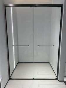 Puertas de <span class=keywords><strong>ducha</strong></span> negras modernas en vidrio templado y aluminio cepillado son adecuadas para Hotel Villa Apartamentos Baño - Product Image 5