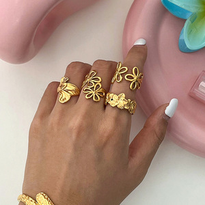 European Style Open Face <b>Titanium</b> Steel <b>Ring</b> Plant Shape Floral Design Women's Fashion Jewelry Gift - Product Image 3