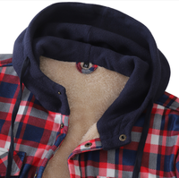 Chemise-veste en flanelle unisexe en polycoton avec doublure en polaire, à carreaux bleus et rouges et en velours, chaude pour l'hiver, à capuche