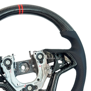 Volante de Fibra de Carbono Negra Real con Cuero Perforado para <span class=keywords><strong>Hyundai</strong></span> Veloster, Línea Central Roja, Costura DIY para Veloster - Product Image 5