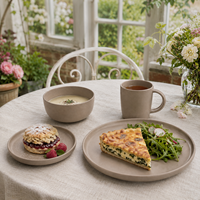 Services de table en céramique de luxe taupe chaud, assiettes, bols et tasses en grès mat, résistants au lave-vaisselle et au four, pour restaurants