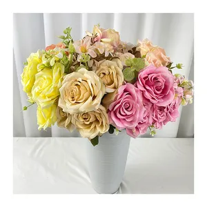 Decoração de rosa de cavalo de mansa com 7 cabeças, flores artificiais de casamento, decorativa