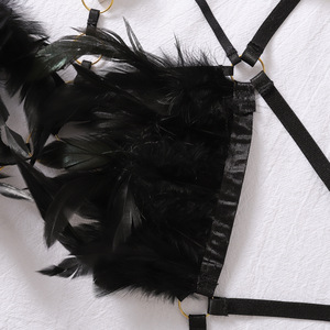 HXZ3806L Lencería de Encaje para Mujer, Sujetador Abierto <span class=keywords><strong>con</strong></span> Plumas, Ropa Interior sin Entrepierna para <span class=keywords><strong>Citas</strong></span> Nocturnas, Discotecas, Espectáculos, Body - Product Image 6