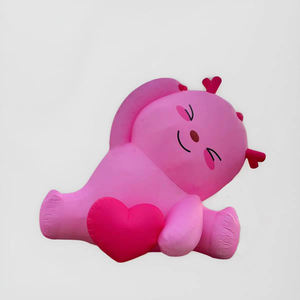 Lapin gonflable rose mignon en Oxford / PVC avec souffleur - Product Image 3