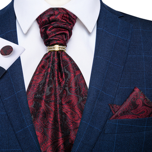 Conjunto de Corbata Ascot de Poliéster con Diseño Paisley para <span class=keywords><strong>Hombre</strong></span>, Corbata Sólida, Anillo para Corbata, Cravat para Boda, Pañuelo de Bolsillo Morado y Gemelos - Product Image 1