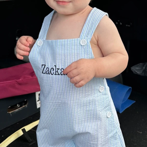Venta al por mayor bebé niño verano Seersucker Jonjon mameluco personalizado nombre bordado Niño pequeño sin mangas Shortall niño ropa <span class=keywords><strong>2025</strong></span> - Product Image 2