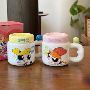Taza de cerámica Zuo Mu Powerpuff Girls con tapa y asa, taza con serigrafía para regalo, primavera 2025 - Product Image 1