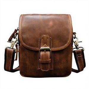 Bolso de Cintura para Hombre de Cuero Genuino Crazy Horse Vintage, Bolso Bandolera Multiusos para Exteriores con Cierre de Hebilla para Viajes de Ocio - Product Image 1