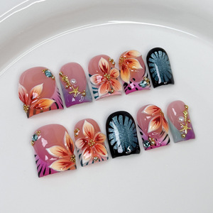 <span class=keywords><strong>Uñas</strong></span> Postizas Hechas a Mano, Cuadradas, Cortas, con Punta Francesa Rosa y <span class=keywords><strong>Diseños</strong></span> <span class=keywords><strong>de</strong></span> Flores en 3D, <span class=keywords><strong>Uñas</strong></span> Acrílicas <span class=keywords><strong>de</strong></span> Lujo para Mujer, 10 Piezas - Product Image 2