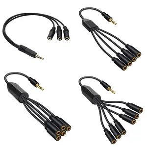 3.5毫米耳机分路器Audeo插孔扩展器1至6端口辅助电缆耳机麦克风音频适配器，用于电话耳机分路器电缆