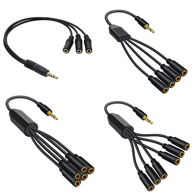 3.5mm Earphone Spliter Audeo Jack Extender 1 to 6 Ports Aux Cable Earphone Mic Audio Adapter for Phone Headset Splitter Cable