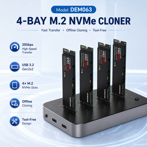 กล่องใส่ M.2 NVMe SSD แบบ 4 ช่อง, USB-C 20Gbps, โคลนแบบออฟไลน์, ไม่ต้องใช้เครื่องมือ, รองรับ SSD ขนาด 4x8TB 2230/2280, DC/PD 45W สำหรับ Win/Mac/Linux - Product Image 5