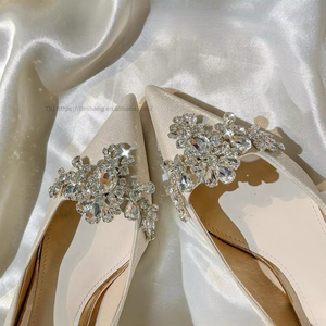 Factory Wholesale New Bridal Satin Wedding Shoes High Heels for Stiletto Women Genuine <b>Leather</b> Upper <b>Pumps</b> - Product Image 5