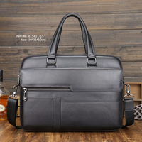 Sac à bandoulière en cuir de vachette noir grainé, style mode, pour ordinateur portable, mallette pour homme d'affaires