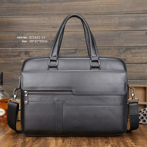 Sac à bandoulière en cuir de vachette noir grainé, style mode, pour ordinateur portable, mallette pour homme d'affaires - Product Image 1