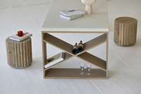 Table basse en bois de pin recyclé de style bohème vintage nordique, table basse ronde à rayures, tabouret en bois à usages multiples