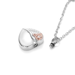 Collana con ciondolo a forma di cuore con rosa, urna per ceneri in acciaio inossidabile con strass, gioiello commemorativo per donne. - Product Image 5