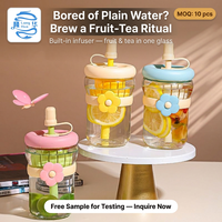 Gelas Mini 500ml dengan Tutup Anti-Selip dan Infuser Teh, Tumbler Infus Warna Logo Kustom dengan Sedotan untuk Hadiah dan Eceran