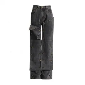 Vente en gros Fabricant personnalisé de pantalons Jeans pour femmes Pantalon skinny taille haute Jeans évasés en Demin