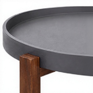 Table d'appoint ronde moderne avec plateau en béton et structure en bois croisée, meubles de salon - Product Image 4