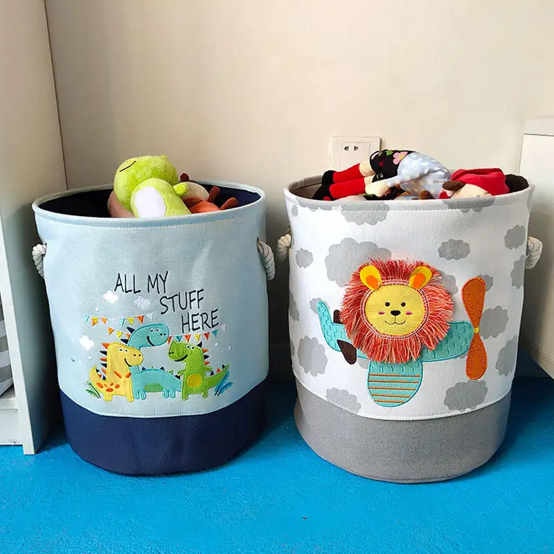 3layer Large Baby Laundry Basket Bin Cartoon Animal Foldable Toy Storage Bucket Picnic Clothes Basket Box Canvas Organizer Bag