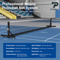 Filet de pickleball portable avec roues, cadre en acier robuste, hauteur réglementaire, frein à manivelle, roulettes pour le divertissement