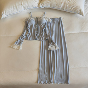 Pyjama long à manches longues pour femme, coupe ample, sexy, respirant, séchage rapide, avec coussinets de poitrine intégrés – Nouvelle collection Printemps-Été-Automne – Vente Flash - Product Image 4