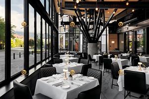 Lüks Restoran İç Mekan Planı Modern Lounge Bar Tezgahı ve Restoran Seti Özelleştirilmiş Deri Yemek Sandalyeli Masif Ahşap Masa - Product Image 6