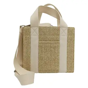 Women Straw Tote Summer Beach Bags,straw tote bag square hand made,custom logo free shipping oversized straw beach bags 2021