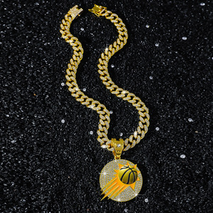 Collar Personalizado de los Phoenix Suns con Cadena Cubana, Cristales de Imitación y Diamantes de Imitación, para Fanáticos del Baloncesto, Estilo Hip Hop, Regalo para Fiestas Infantiles - Product Image 3