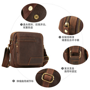 Dujiang Men's Genuine Leather Crossbody Bag <b>Square</b> Design Retro Casual Wear Resistant For Leisure Travel - Product Image 3